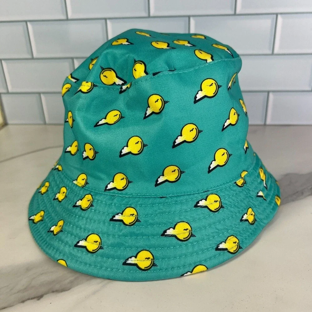 Happy Thursday Bucket Hat With Yellow Bird Pattern‎ Geometric